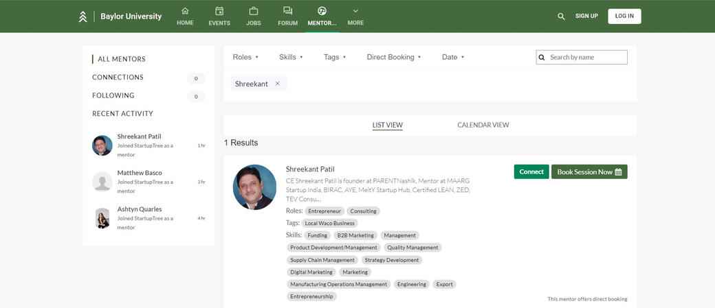 Baylor University Texas USA - Shreekant Patil Startup Mentor Shreekant Patil USA