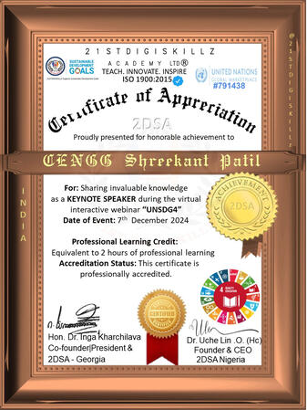 Keynote Speaker at UN Platform Shreekant Patil - Sustainability Ambassador for UN SDG, Keynote Speaker