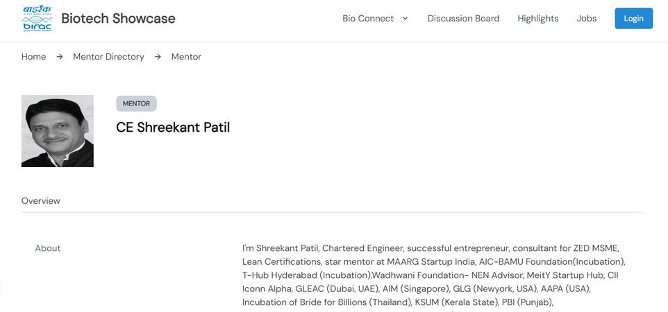 BIRAC Shreekant Patil MAARG Startup India Mentor BIRAC - Biotechnology Industry Research Assistance Council