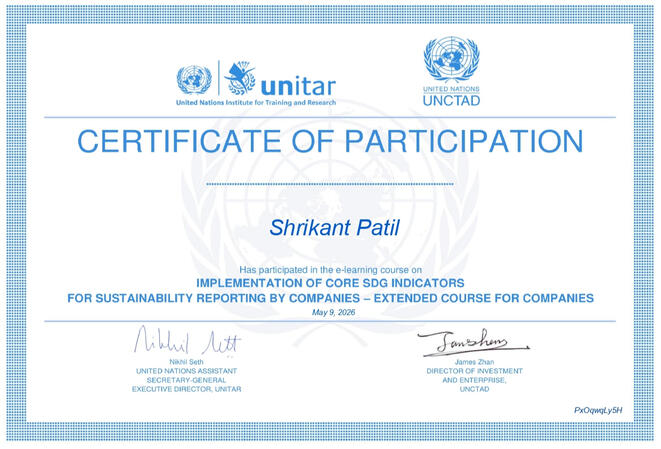 Shreekant Patil Trainer - 𝐔𝐧𝐢𝐭𝐞𝐝 𝐍𝐚𝐭𝐢𝐨𝐧𝐬 𝐈𝐧𝐬𝐭𝐢𝐭𝐮𝐭𝐞 𝐟𝐨𝐫 𝐓𝐫𝐚𝐢𝐧𝐢𝐧𝐠 𝐚𝐧𝐝 𝐑𝐞𝐬𝐞𝐚𝐫𝐜𝐡 (𝐔𝐍𝐈𝐓𝐀𝐑) & UNCTAD Shreekant Patil - Approved Trainer at MSBSVET, Govt of Maharashtra