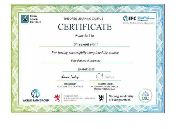 Shreekant Patil Certified Trainer by IFC - World Bank Group